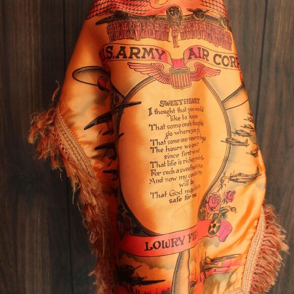 Vintage 1940s Pillowcase, US Army Air Corps Sweetheart Souvenir Orange Satin - Picture 10 of 10